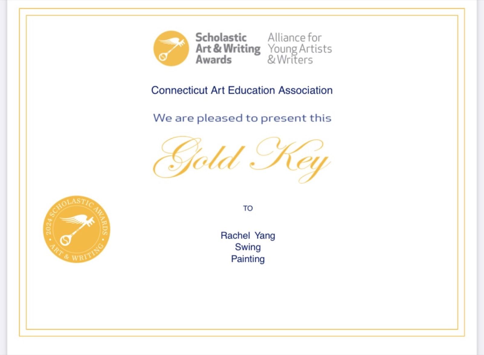 Gold Key certificate for “Swing”
